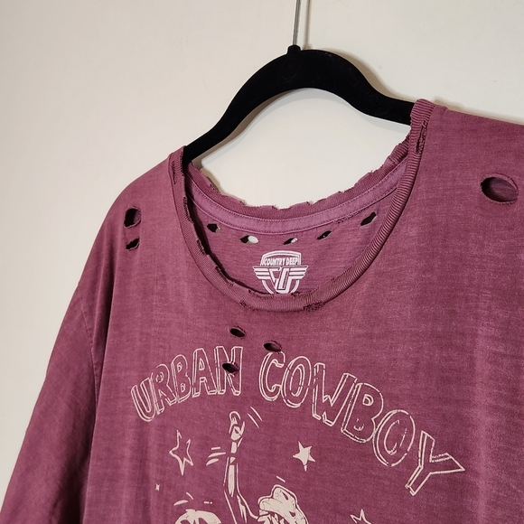 Country Deep Urban Cowboy distressed graphic tee pink XXL - Picture 2 of 14